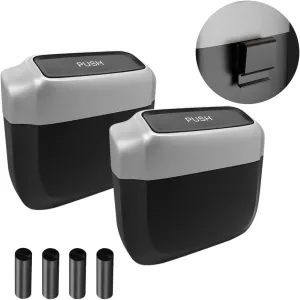 AUCELI 2PCS Car Trash Can with Lid, Mini Automotive Built-in Storage Organizer Garbage Bag, Leakproof Vehicle Trash Bin with 4 Trash Bag, Universal for Home Office Kitchen Bedroom（Silver/2PCS）