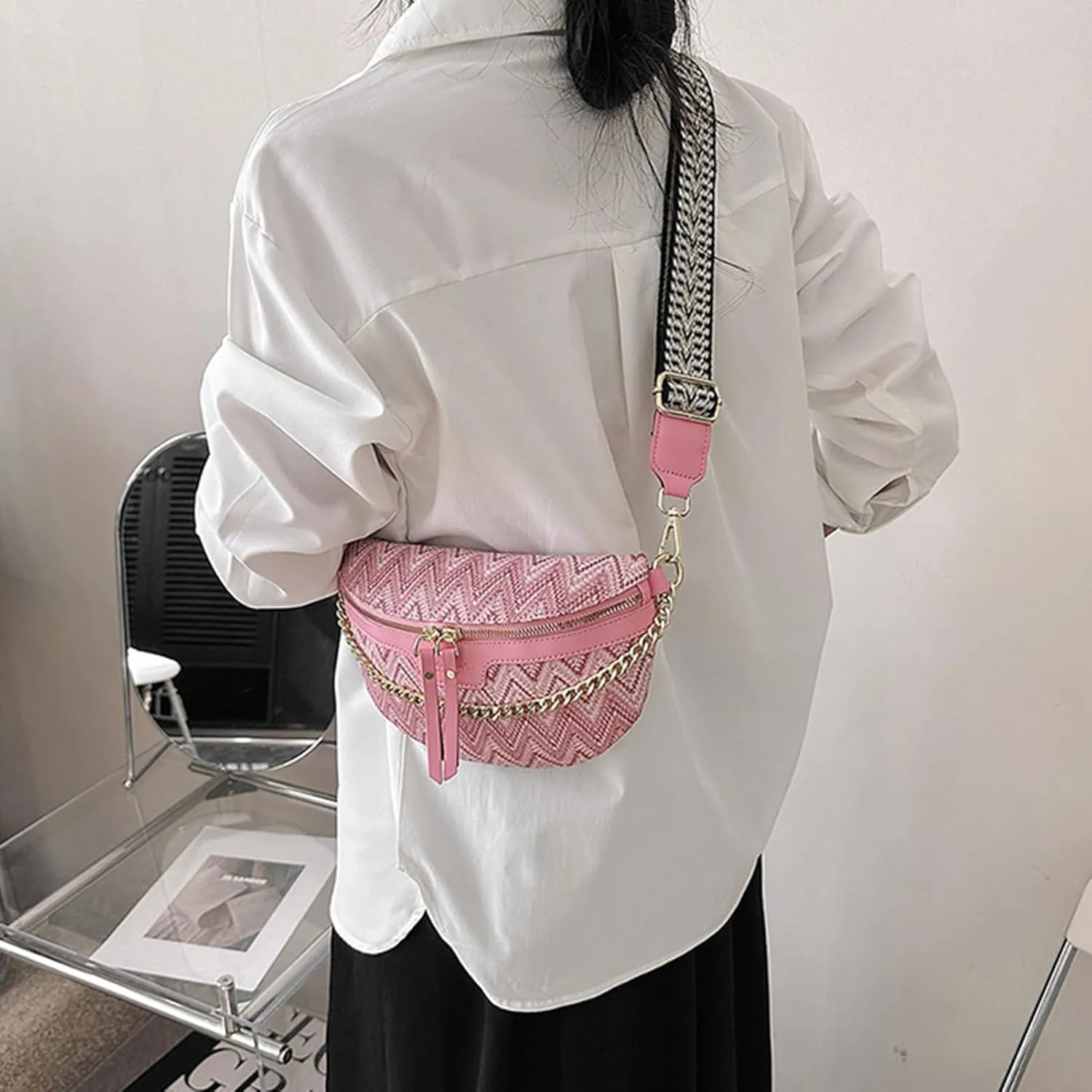 AuSion Minimalist Leather Crossbody Waist Bag for Women – Casual Chest Bag with Wide Adjustable Strap, Ethnic Style Hands-free Purse, Perfect for Everyday, Travel and Festival Wear