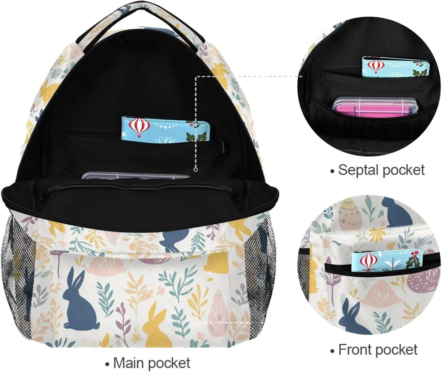 Backpack for Men Women Waterproof Stylish Travel Bags with Chest Strap for Business Work College Travel Trip Easter Bunnies Colorful Safari Simple
