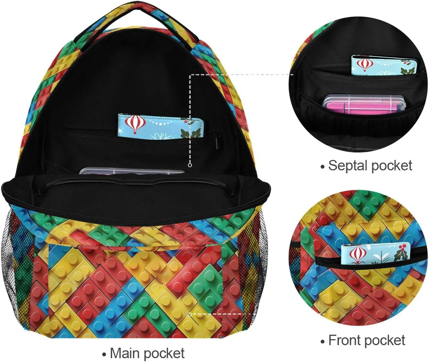 Backpacks for Men Women Fashion Laptop Bookbag with Chest Strap for Travel Trip Colorful Building Blocks