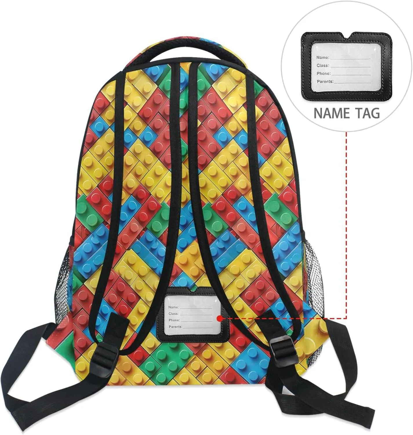 Backpacks for Men Women Fashion Laptop Bookbag with Chest Strap for Travel Trip Colorful Building Blocks