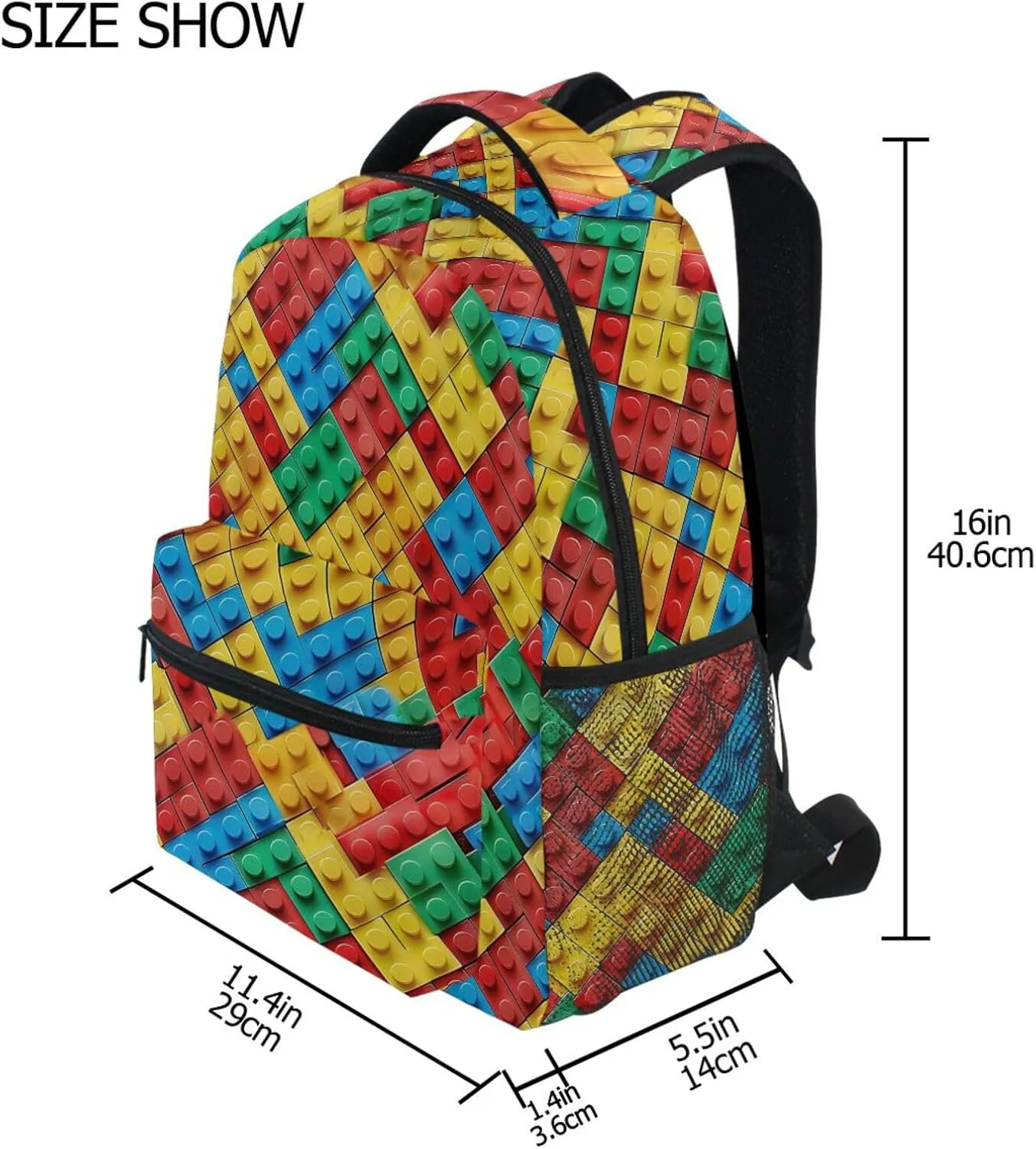 Backpacks for Men Women Fashion Laptop Bookbag with Chest Strap for Travel Trip Colorful Building Blocks