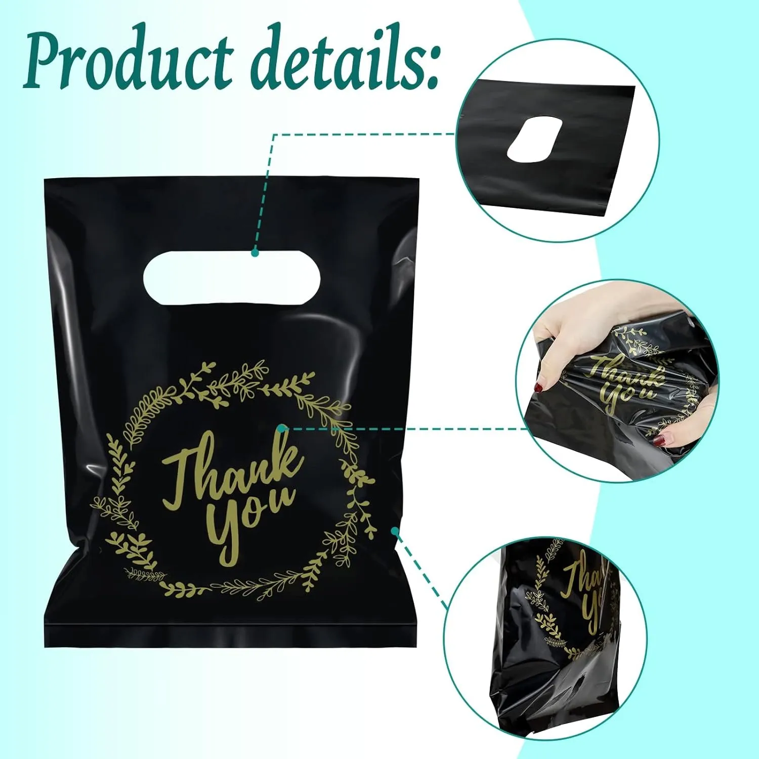 BadenBach 200 Pack Small Thank You Bags, 8" x 6", Black Plastic Shopping Bag Bulk Cute Retail Thank You Gift Bags Goodie Bag for Small Business Boutique Wedding Birthday Baby Shower Mother's Day