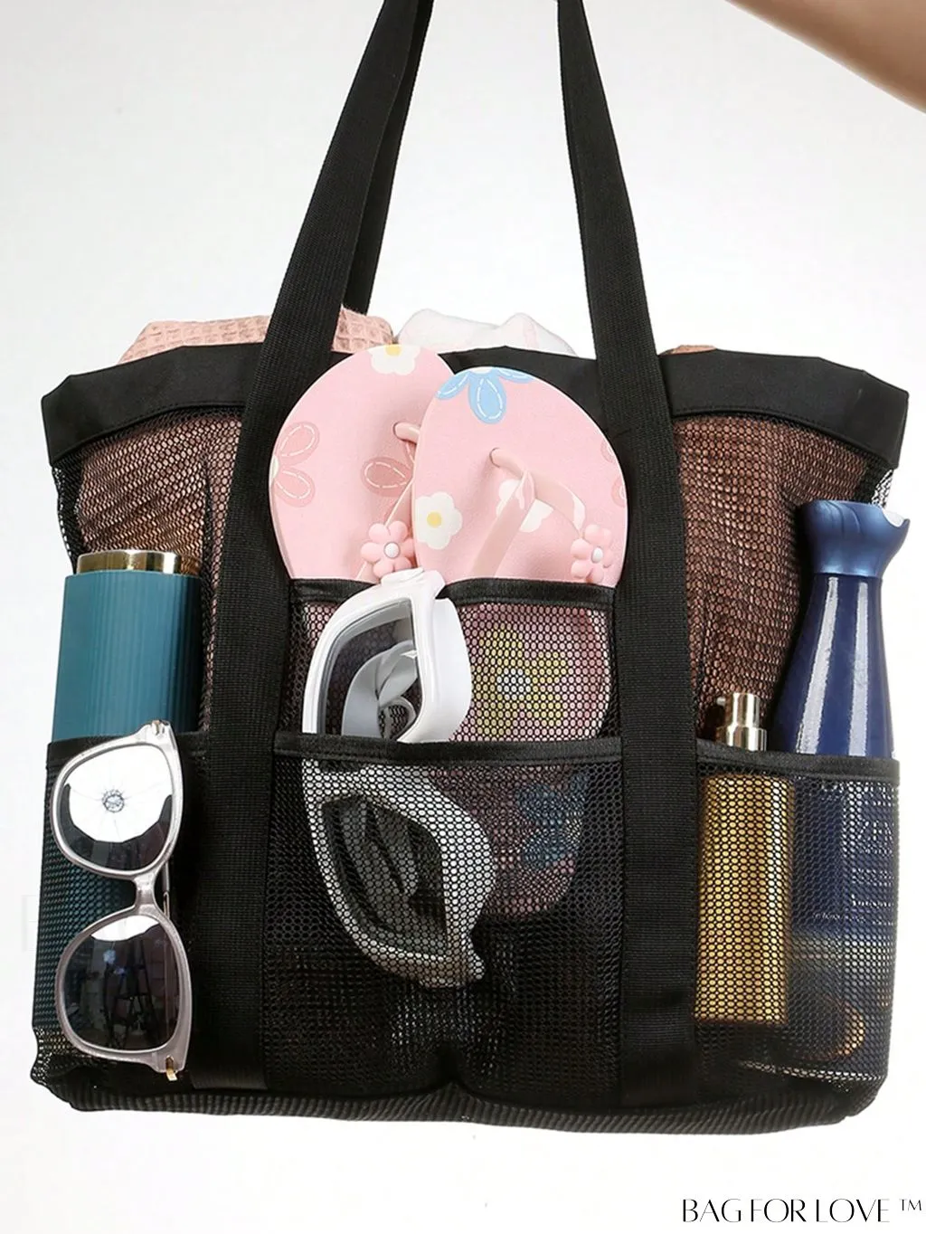 BagForLove - Large Beach Bag with Mesh Construction - Solid Color, No-Closure