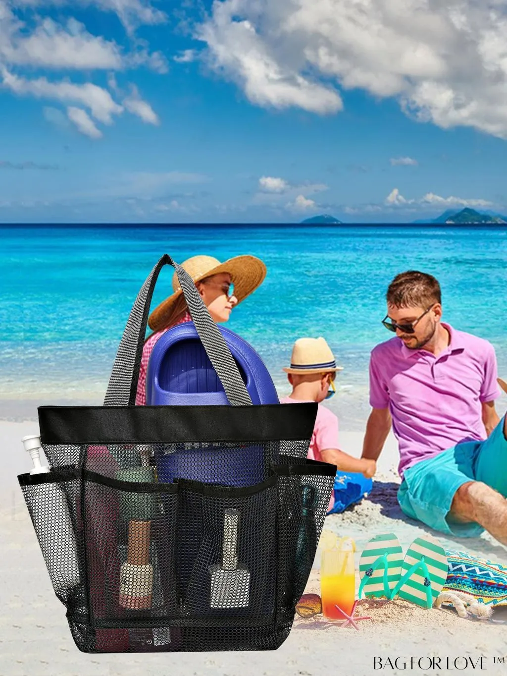 BagForLove - Large Beach Bag with Mesh Construction - Solid Color, No-Closure