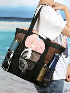 BagForLove - Large Beach Bag with Mesh Construction - Solid Color, No-Closure