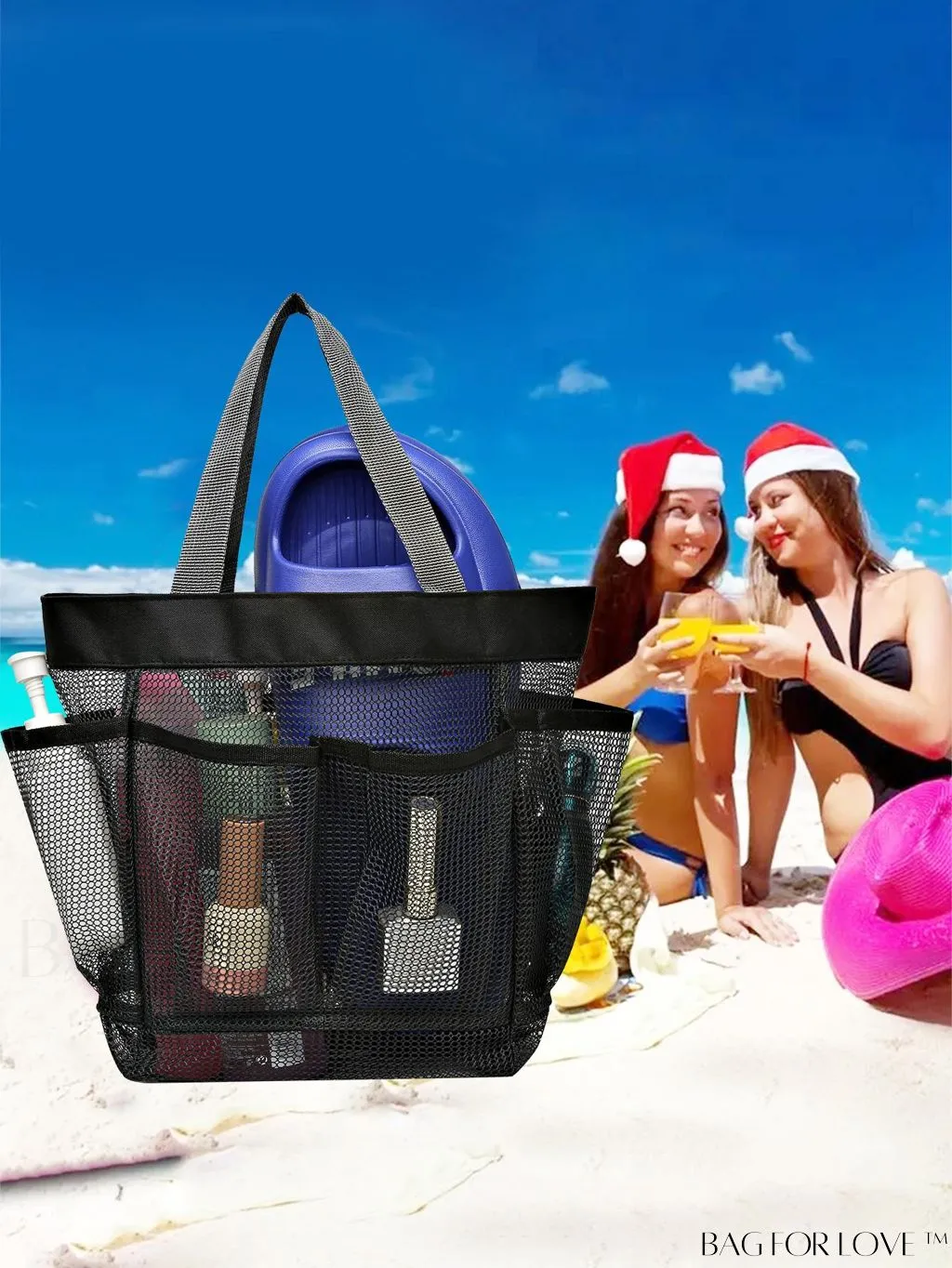 BagForLove - Large Beach Bag with Mesh Construction - Solid Color, No-Closure