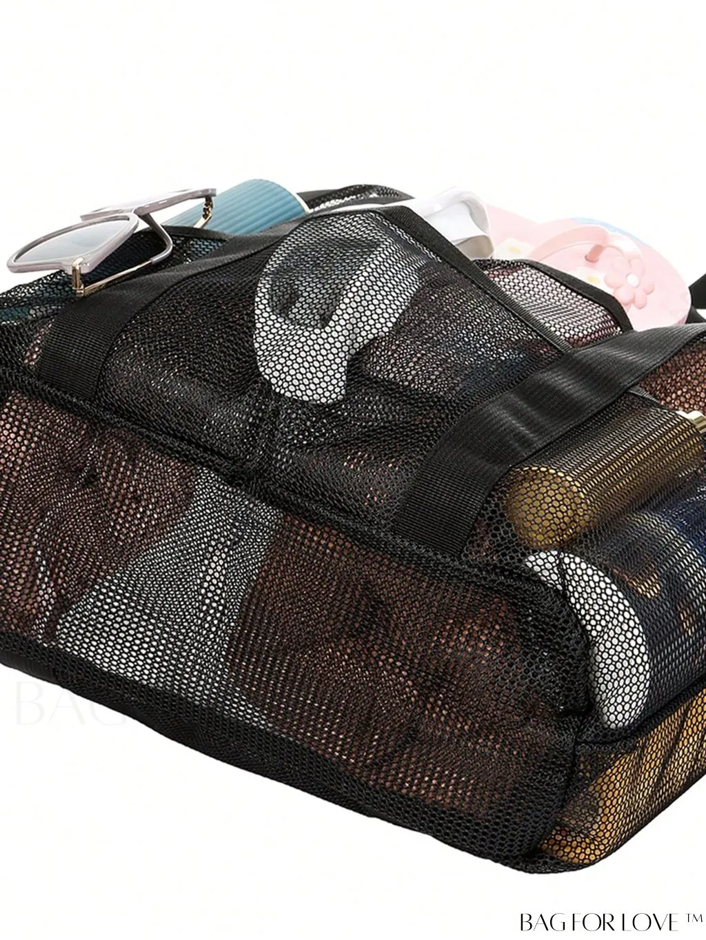 BagForLove - Large Beach Bag with Mesh Construction - Solid Color, No-Closure