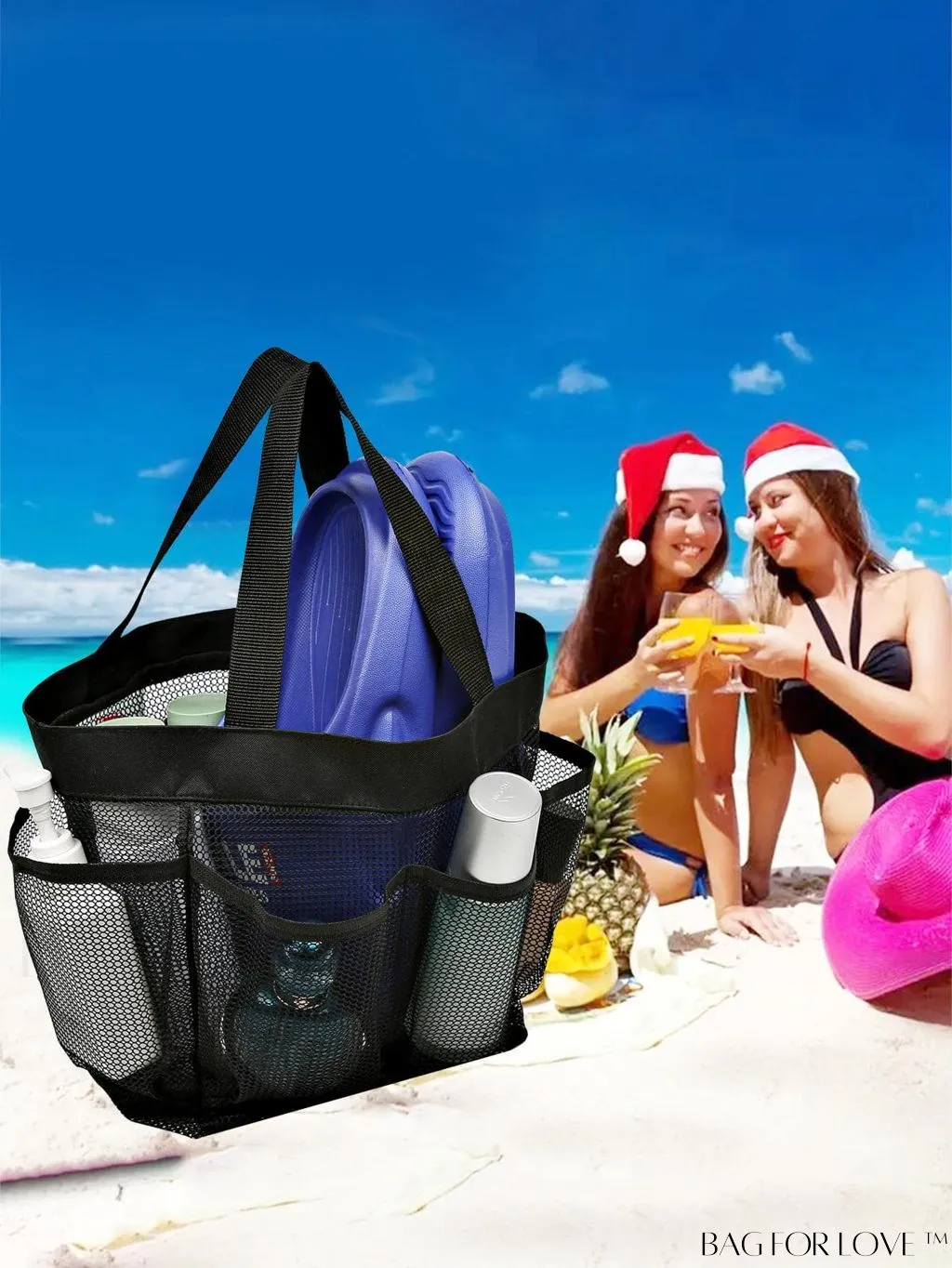 BagForLove - Large Beach Bag with Mesh Construction - Solid Color, No-Closure