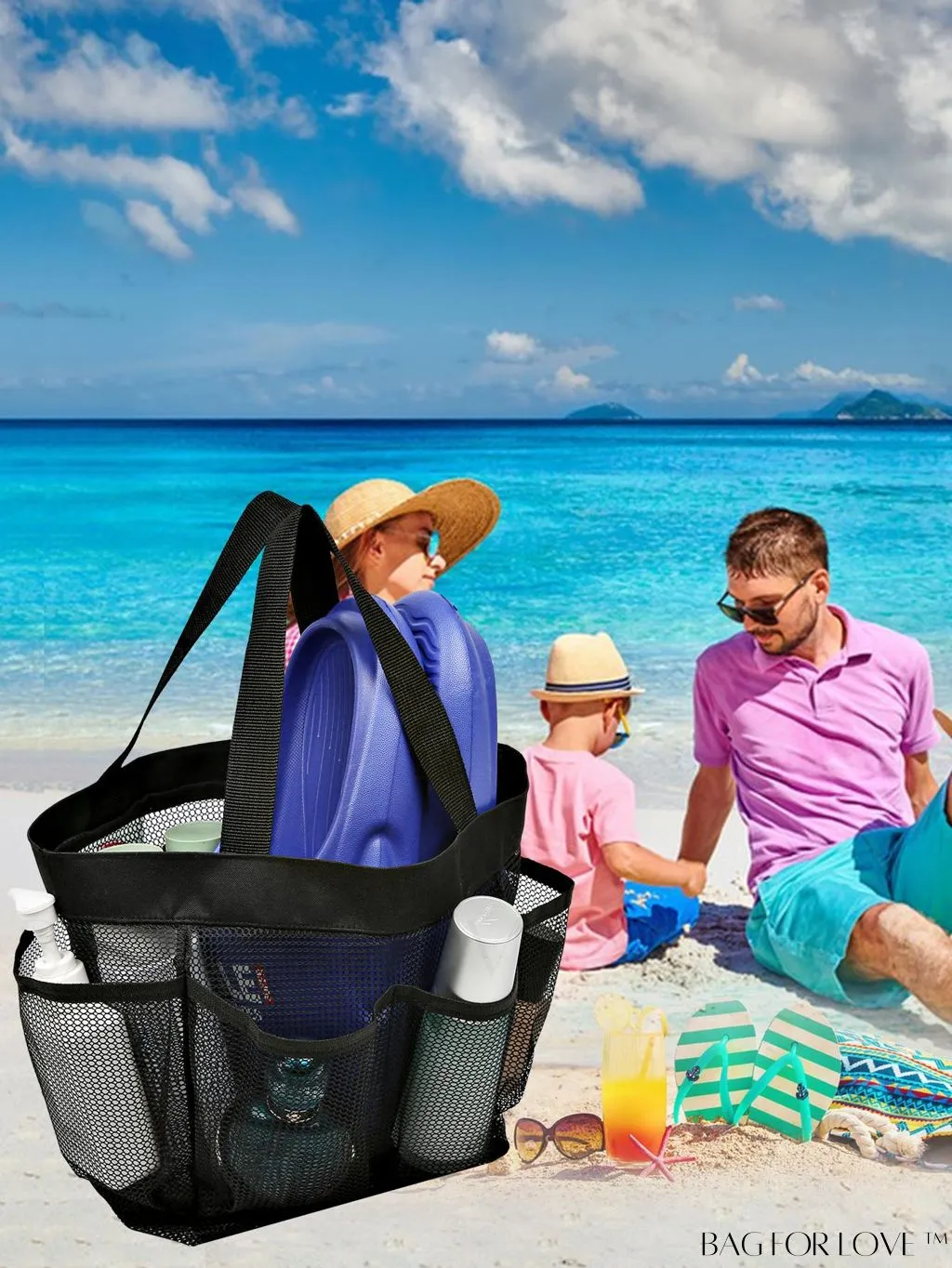 BagForLove - Large Beach Bag with Mesh Construction - Solid Color, No-Closure