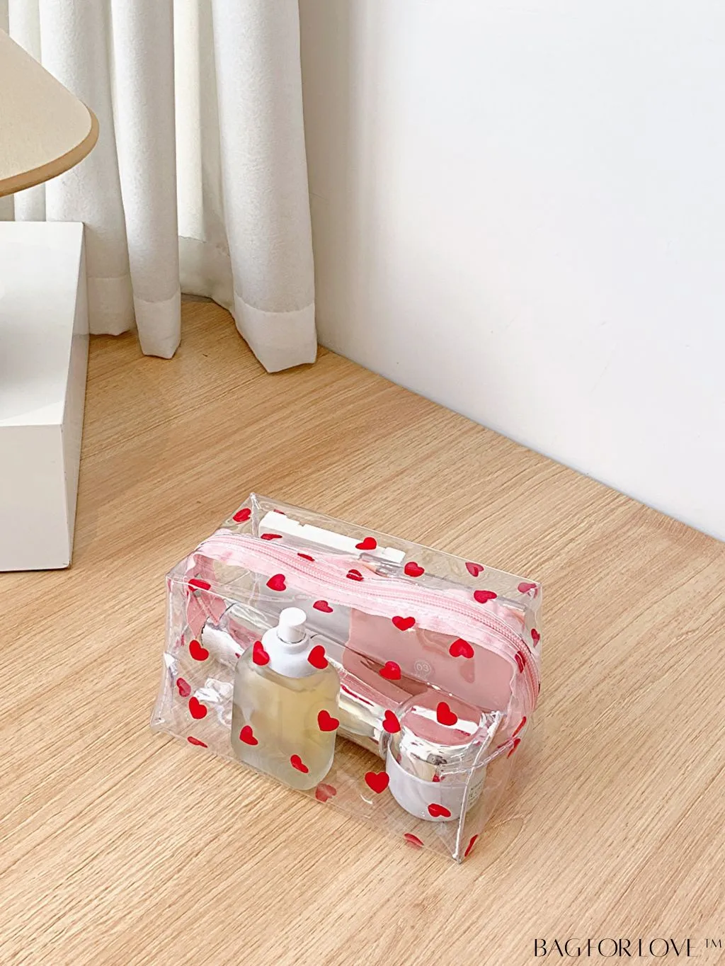 BagForLove - PVC Transparent Heart Pattern Cosmetics Bag: Waterproof, Portable, Cute & Multipurpose