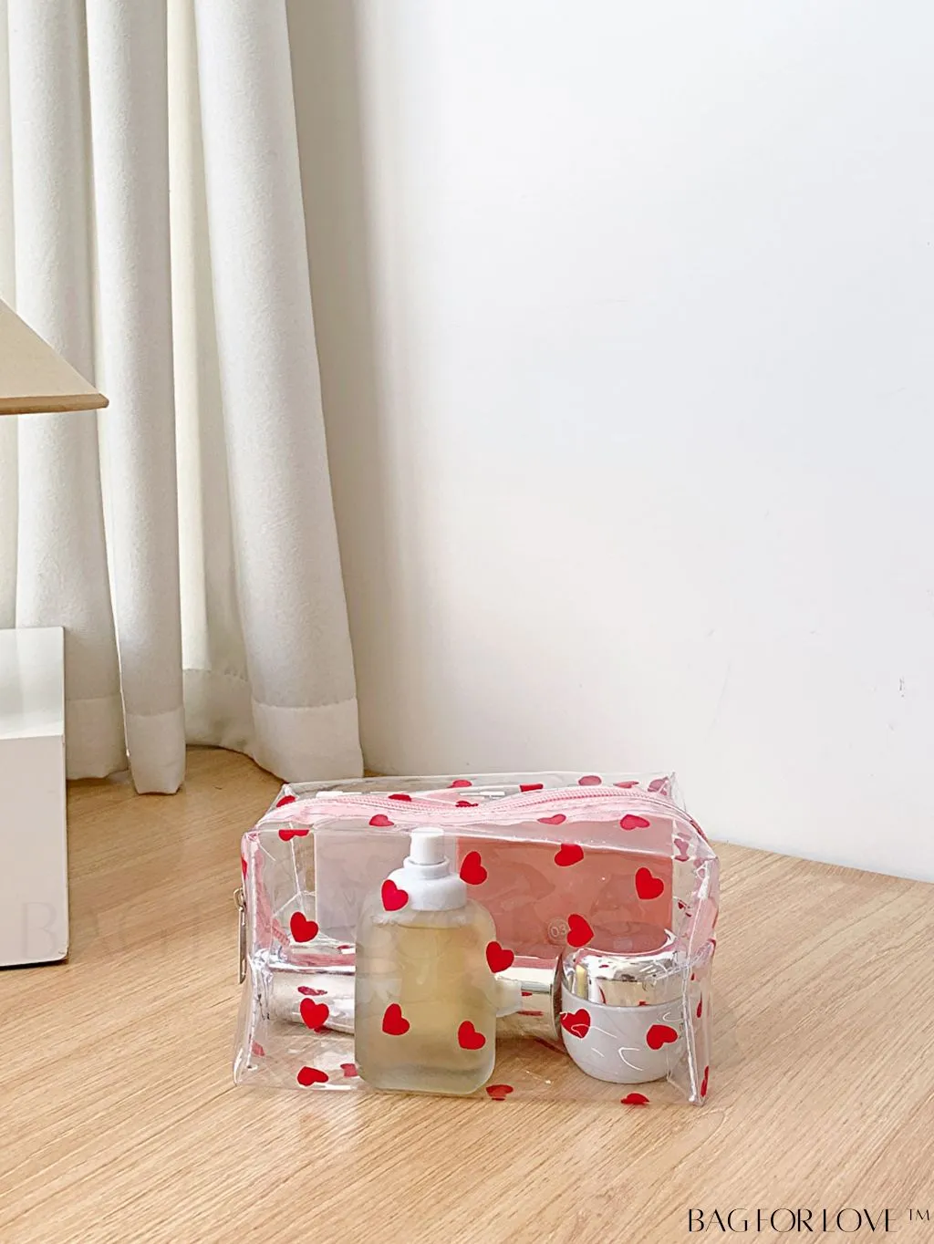 BagForLove - PVC Transparent Heart Pattern Cosmetics Bag: Waterproof, Portable, Cute & Multipurpose