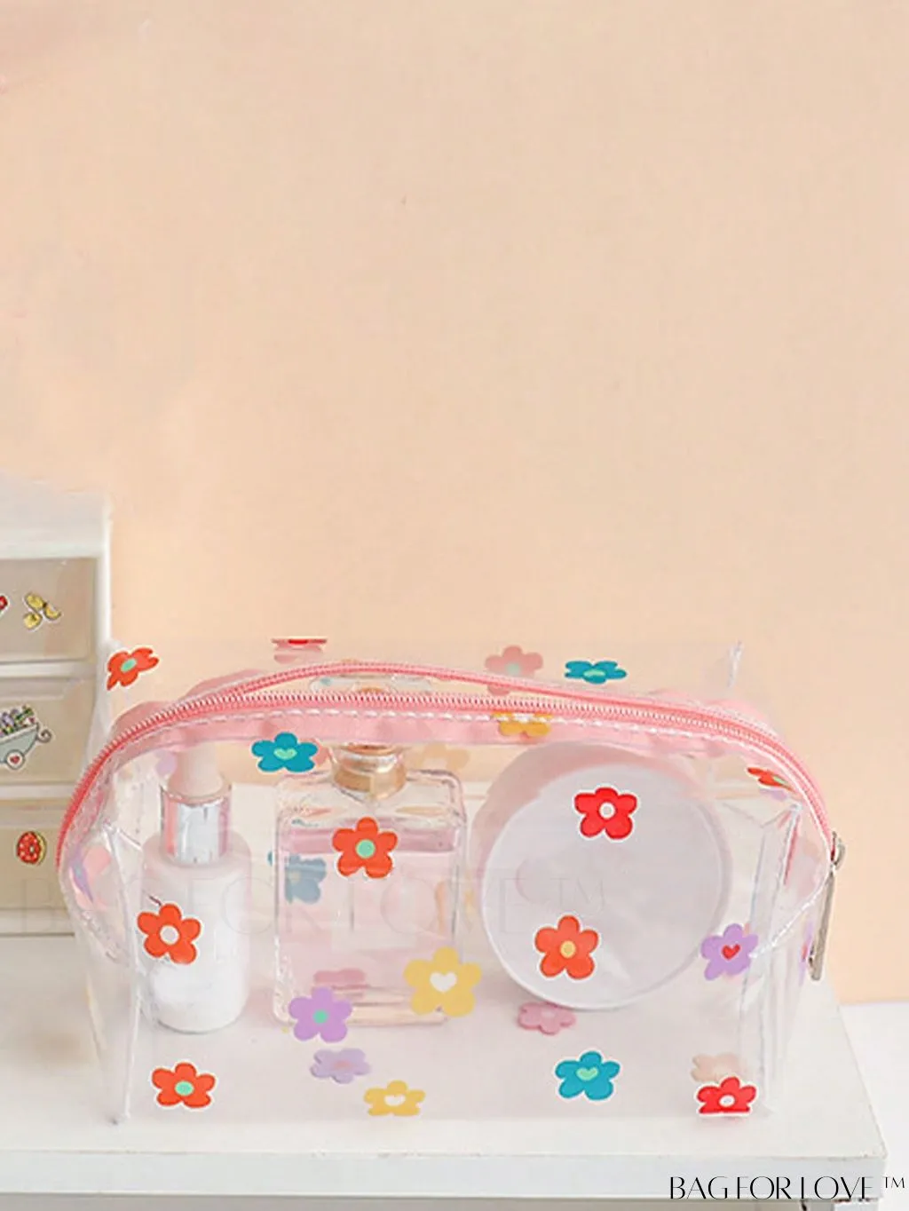 BagForLove - PVC Transparent Heart Pattern Cosmetics Bag: Waterproof, Portable, Cute & Multipurpose