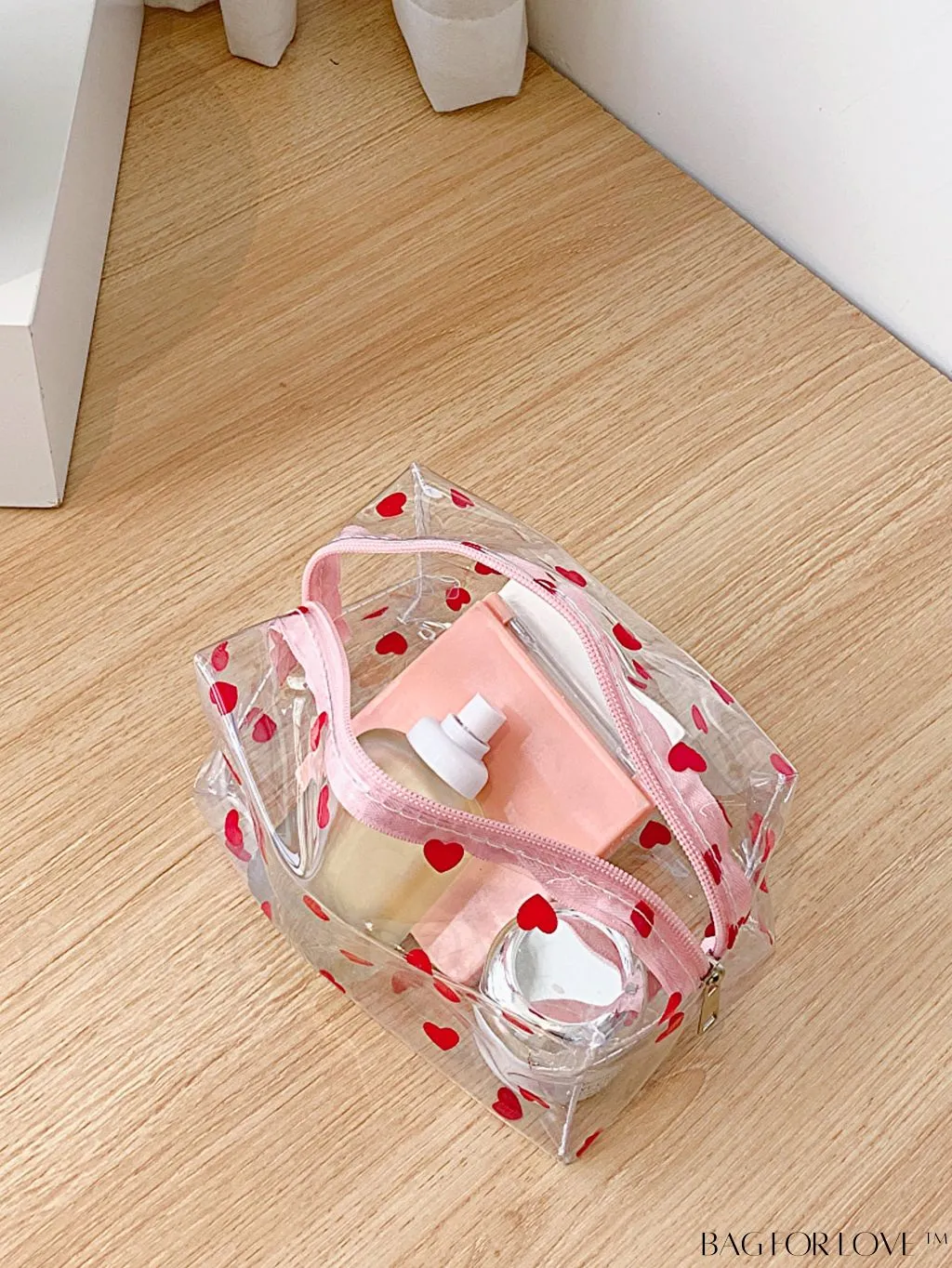 BagForLove - PVC Transparent Heart Pattern Cosmetics Bag: Waterproof, Portable, Cute & Multipurpose