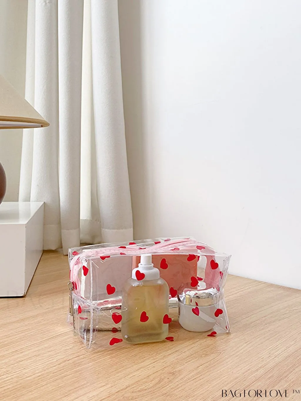 BagForLove - PVC Transparent Heart Pattern Cosmetics Bag: Waterproof, Portable, Cute & Multipurpose