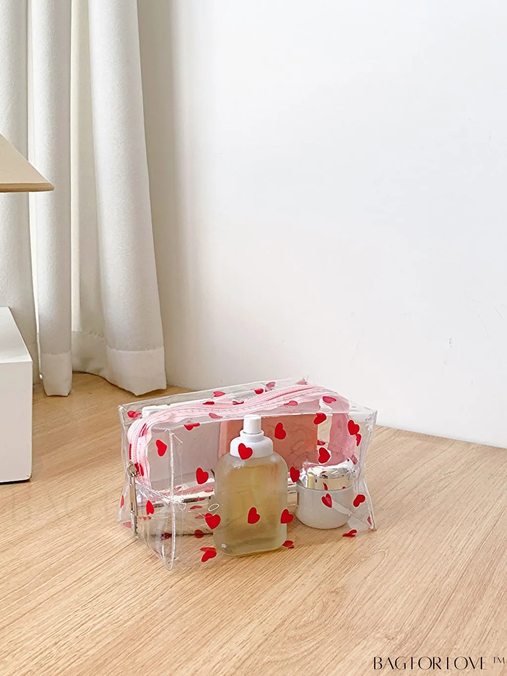 BagForLove - PVC Transparent Heart Pattern Cosmetics Bag: Waterproof, Portable, Cute & Multipurpose