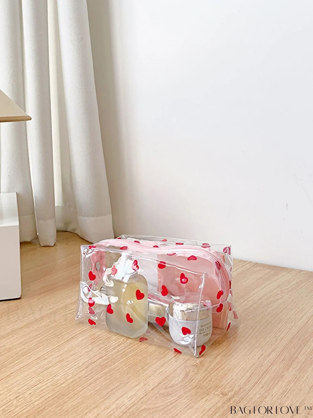 BagForLove - PVC Transparent Heart Pattern Cosmetics Bag: Waterproof, Portable, Cute & Multipurpose
