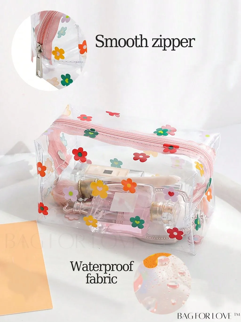 BagForLove - PVC Transparent Heart Pattern Cosmetics Bag: Waterproof, Portable, Cute & Multipurpose
