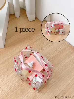 BagForLove - PVC Transparent Heart Pattern Cosmetics Bag: Waterproof, Portable, Cute & Multipurpose