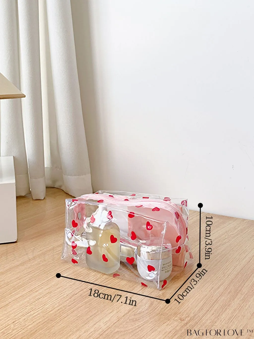 BagForLove - PVC Transparent Heart Pattern Cosmetics Bag: Waterproof, Portable, Cute & Multipurpose