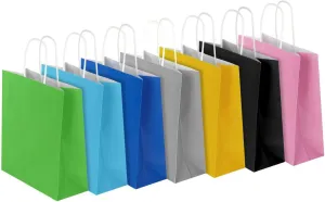 bagmad 35 Pack 8x4.75x10 inch Medium Multicolor Kraft Paper Bags with Handles bulk, 7 Assorted Colors Craft Gift Wrap Bags for Party Favors Grocery Shopping Christmas Birthday Bags（Medium Size
