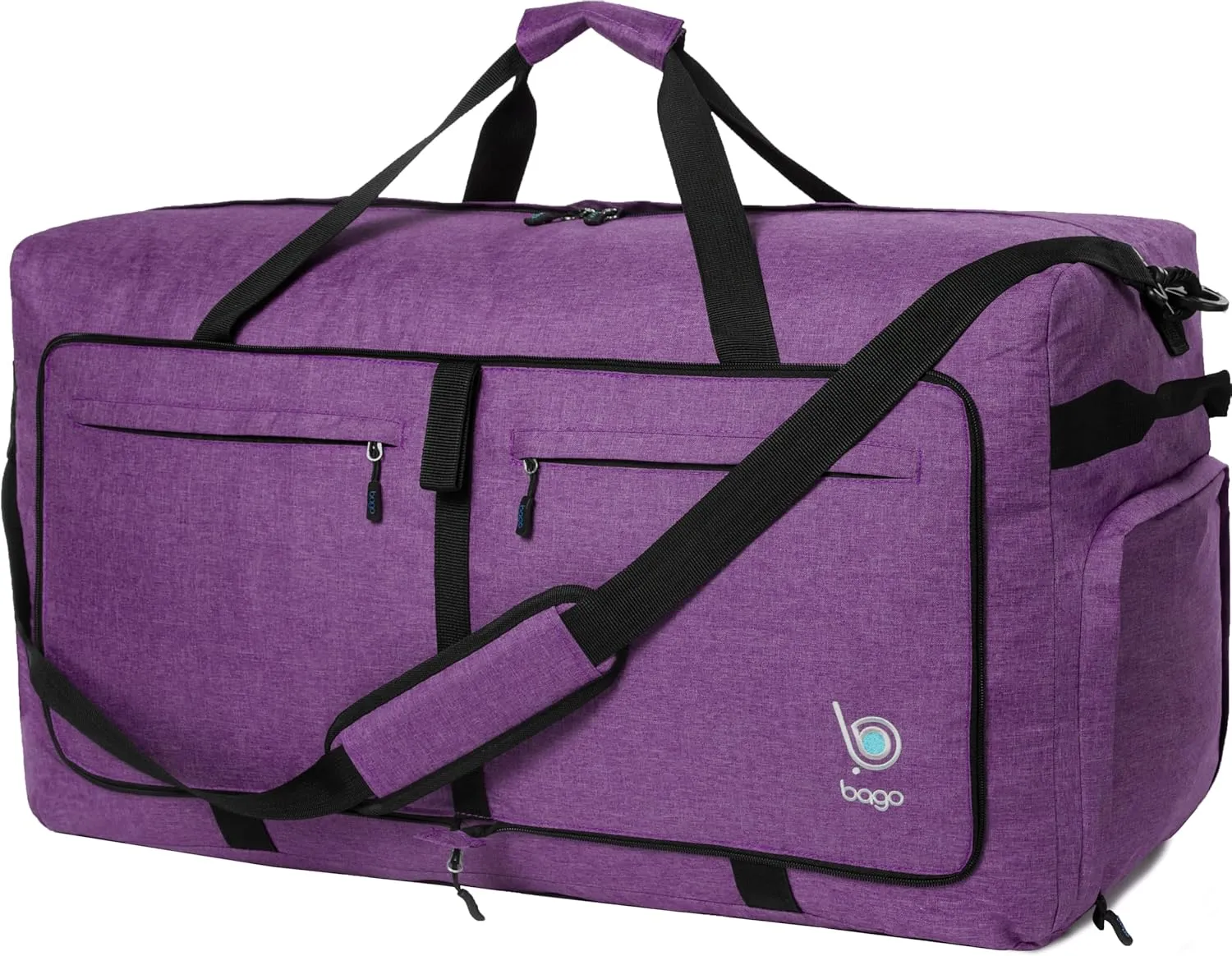 Bago Large Foldable Duffel Bags for Traveling Women & Men - 120L Packable Duffle Bag for Travel with Shoe Compartment - Water Repellant, Heavy Duty, Lightweight Folding & Collapsible (SnowDepPurple)