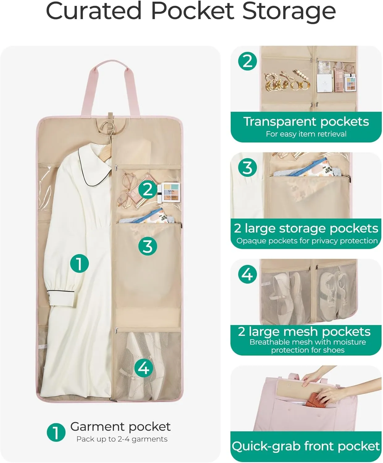 BAGSMART Garment Bags for Travel Foldable Carry on Suit Carrier for Hanging Clothes Stylish Dress Carrier Large Convertible Weekender Garment Bags for Women Men