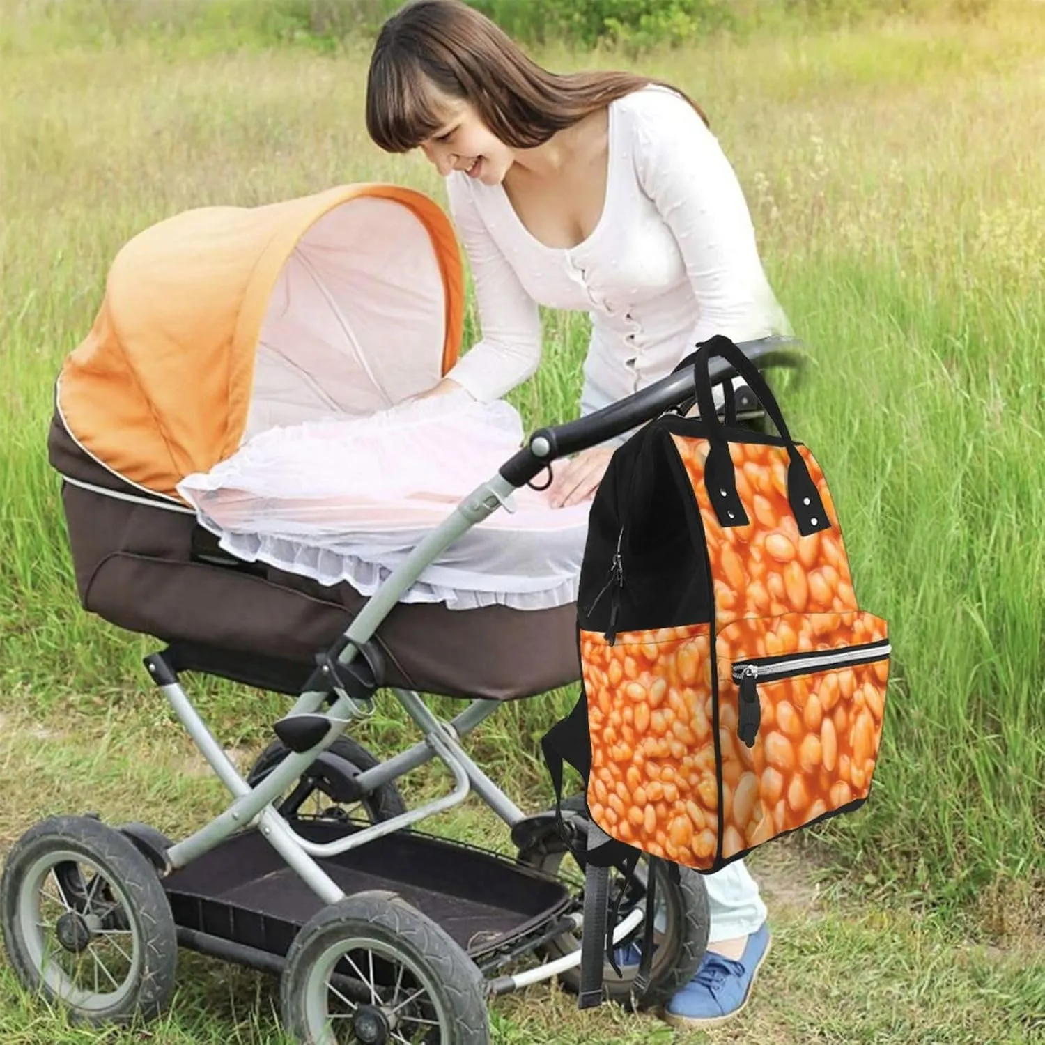 Baked Beans Diaper Bag Backpack For Baby Girls, Mom Waterproof Large Nappy Bags For Women
