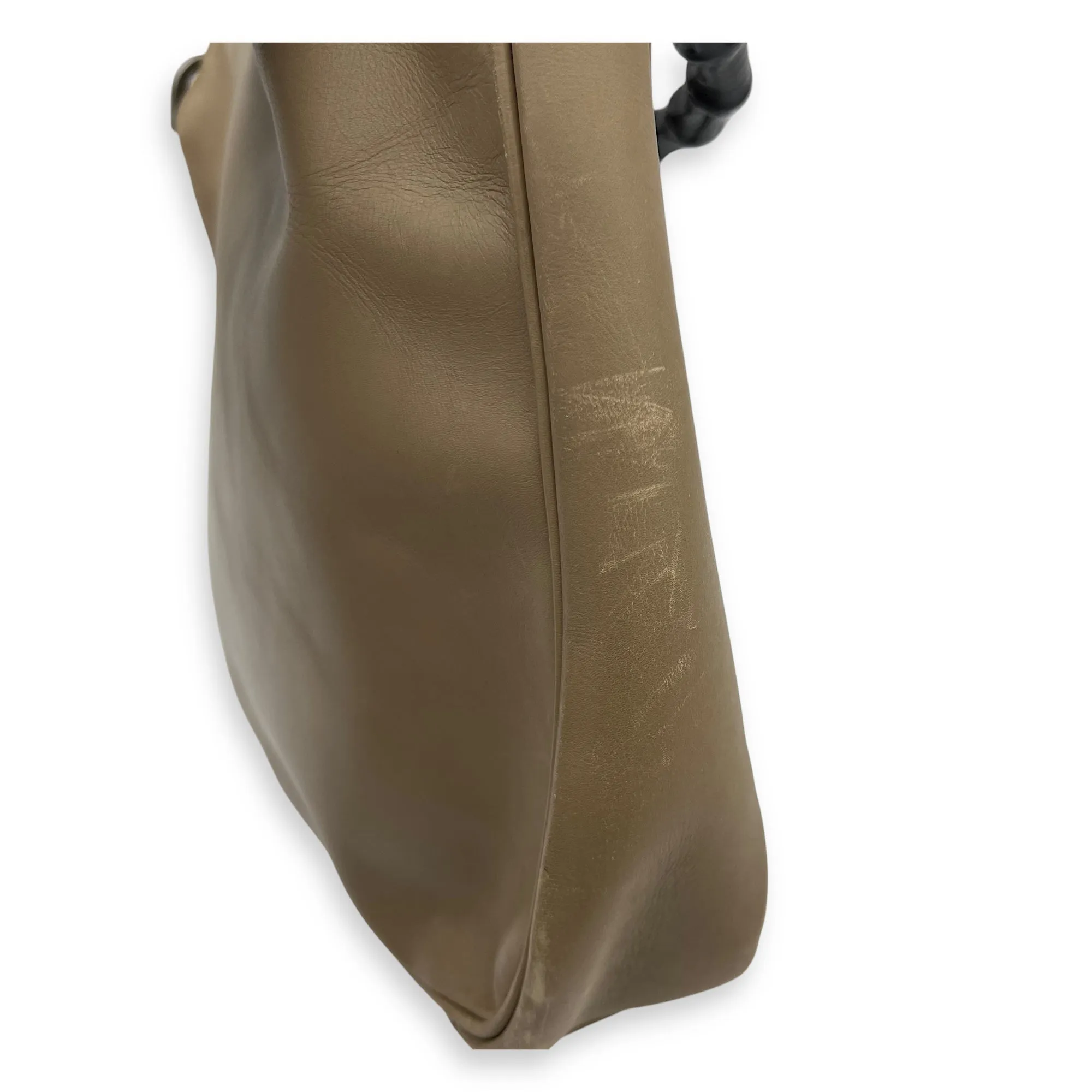 Bamboo Top Handle Bag Beige in Calfskin, Silver hardware