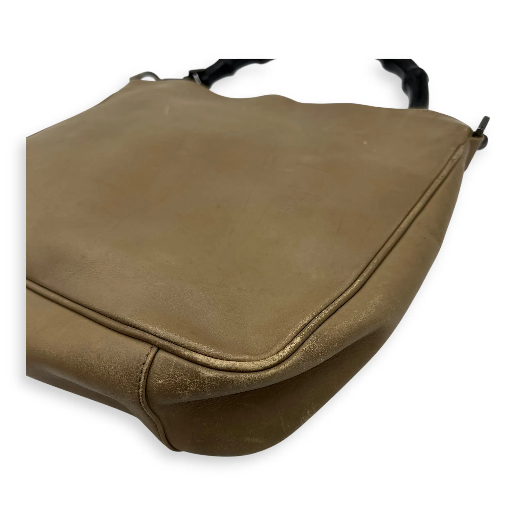 Bamboo Top Handle Bag Beige in Calfskin, Silver hardware