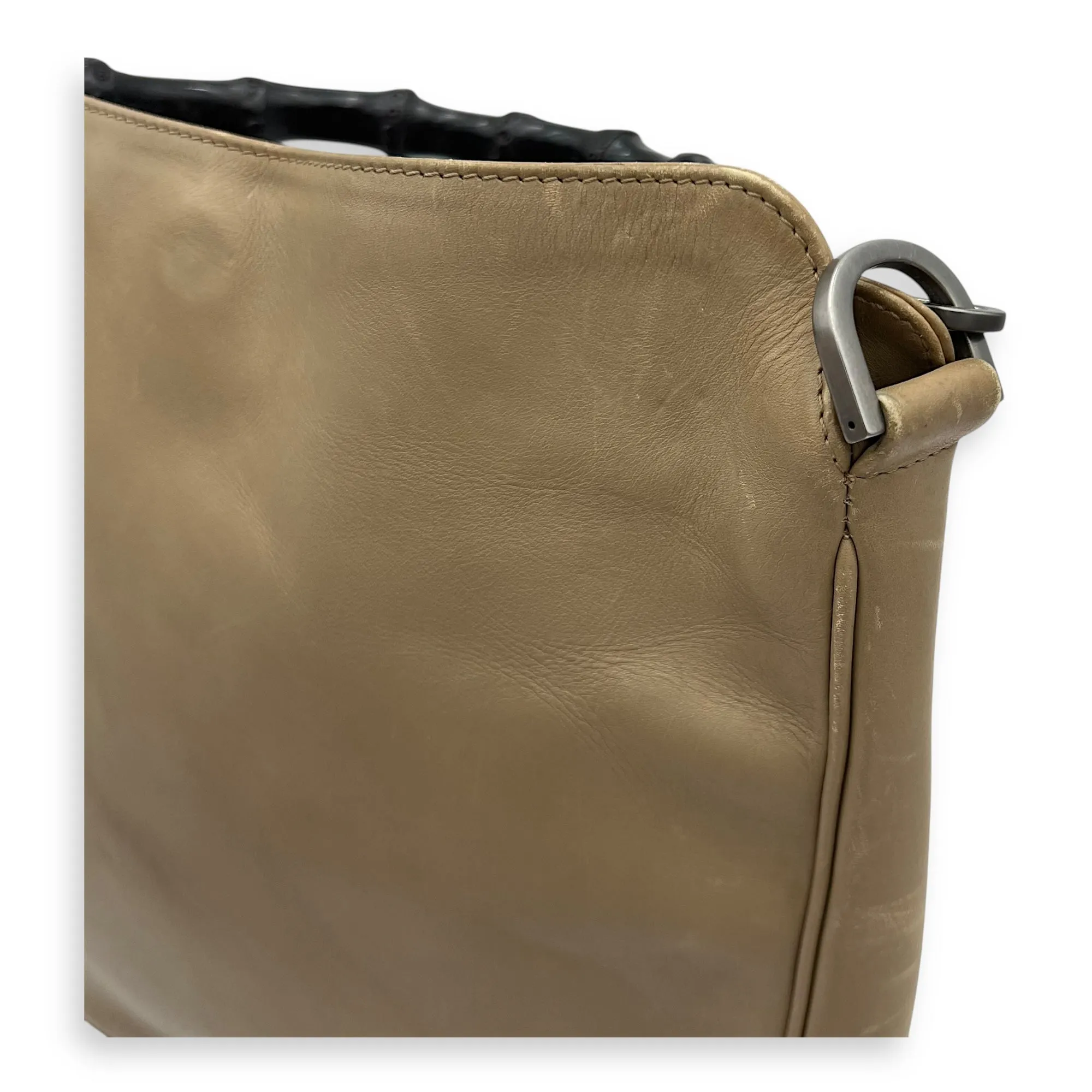 Bamboo Top Handle Bag Beige in Calfskin, Silver hardware