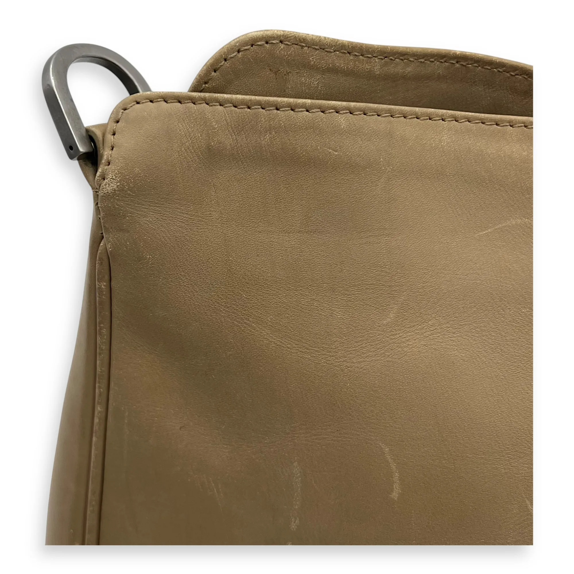Bamboo Top Handle Bag Beige in Calfskin, Silver hardware