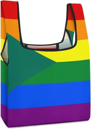 Bangladesh LGBT Rainbow Flag Novelty Reusable Grocery Bag Fold-able Shopping Bags Washable Tote Lightweight Storage Pouch with Handle