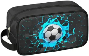 Bardic Travel Toiletry Bag for Boys Men, Waterproof Hanging Dopp Kit for Women, Shaving Bag with Large Capacity for Travel,Sports Shower (Soccer 3D Blue)