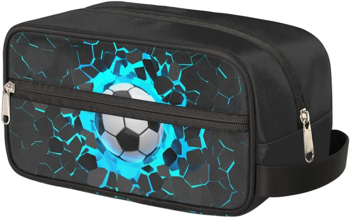 Bardic Travel Toiletry Bag for Boys Men, Waterproof Hanging Dopp Kit for Women, Shaving Bag with Large Capacity for Travel,Sports Shower (Soccer 3D Blue)
