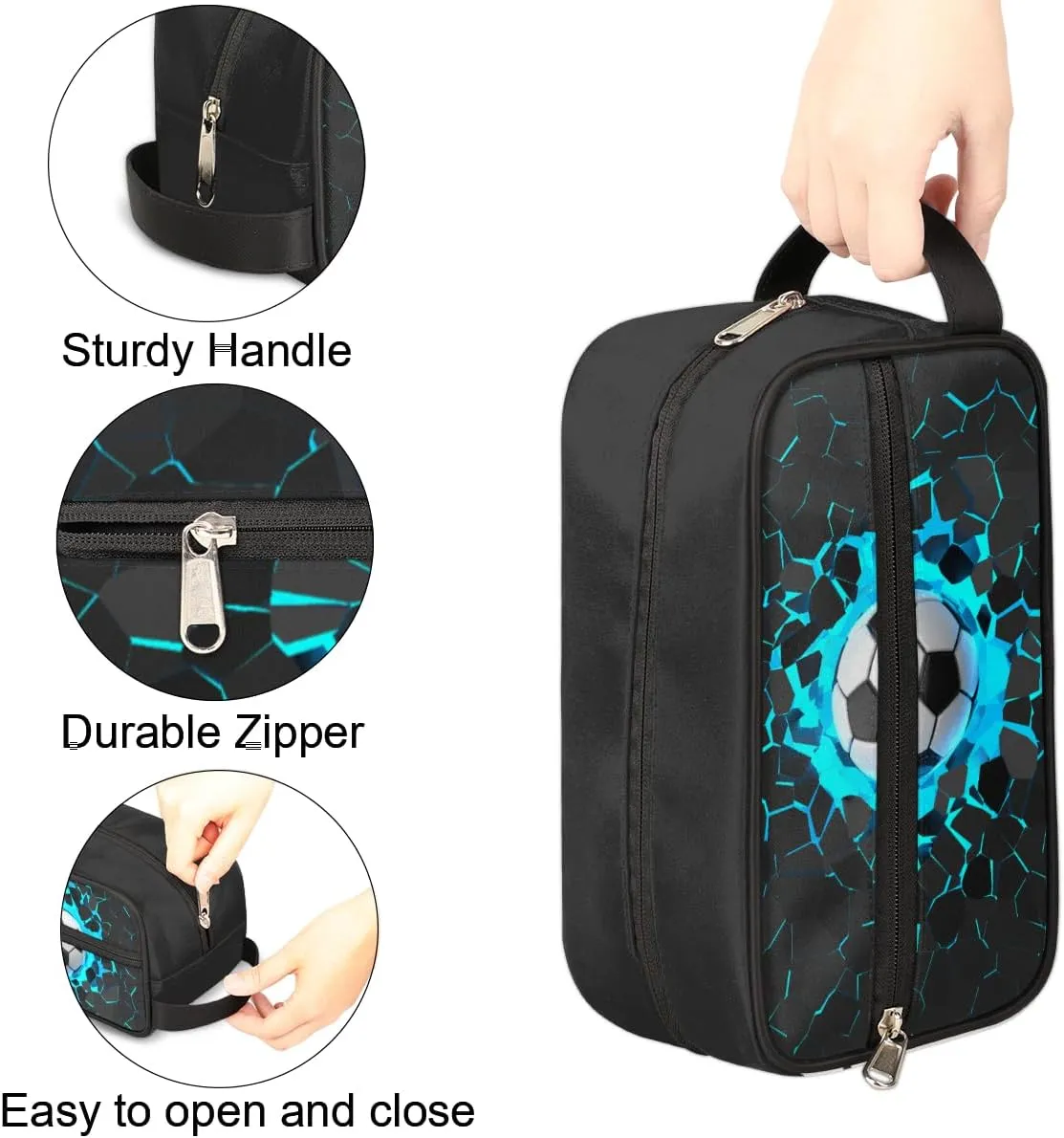 Bardic Travel Toiletry Bag for Boys Men, Waterproof Hanging Dopp Kit for Women, Shaving Bag with Large Capacity for Travel,Sports Shower (Soccer 3D Blue)