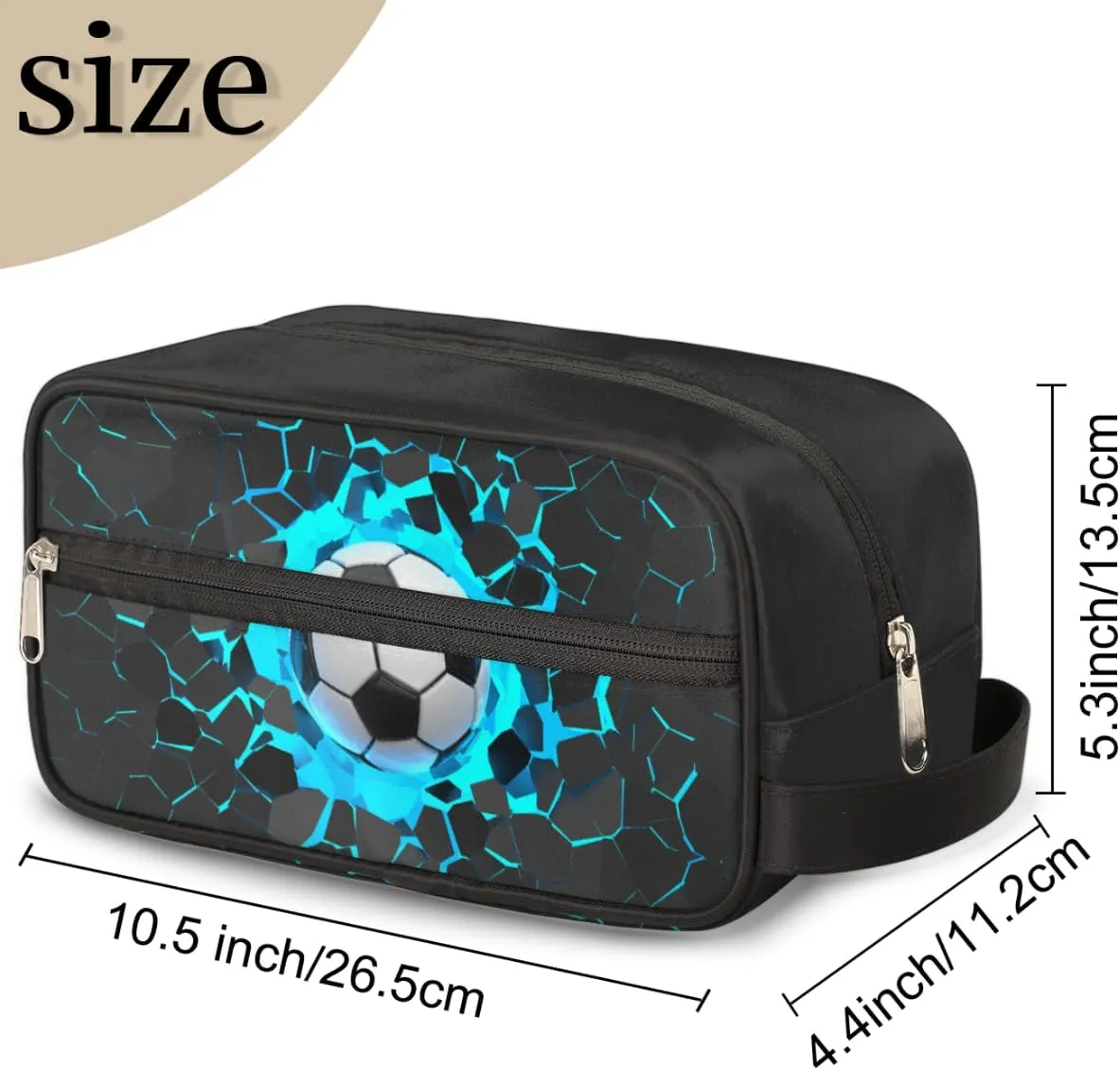 Bardic Travel Toiletry Bag for Boys Men, Waterproof Hanging Dopp Kit for Women, Shaving Bag with Large Capacity for Travel,Sports Shower (Soccer 3D Blue)