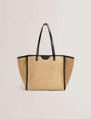 Barni Faux Raffia Large Shopper Bag Black