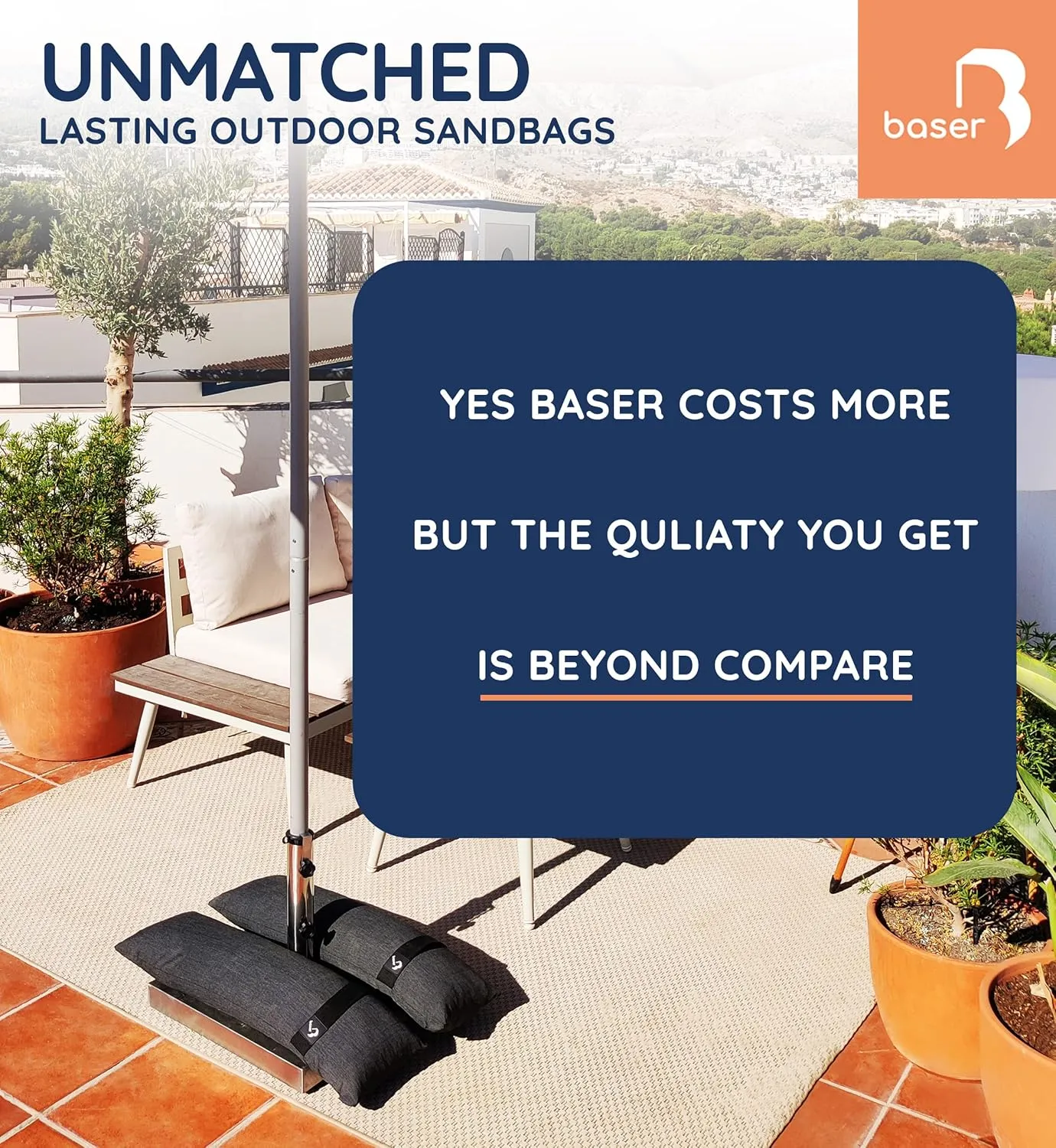 Baser Fillable Straight Weight Bags 4 x 55 LBS fillable for Patio Umbrellas, Cantilevers and Garden Accessories