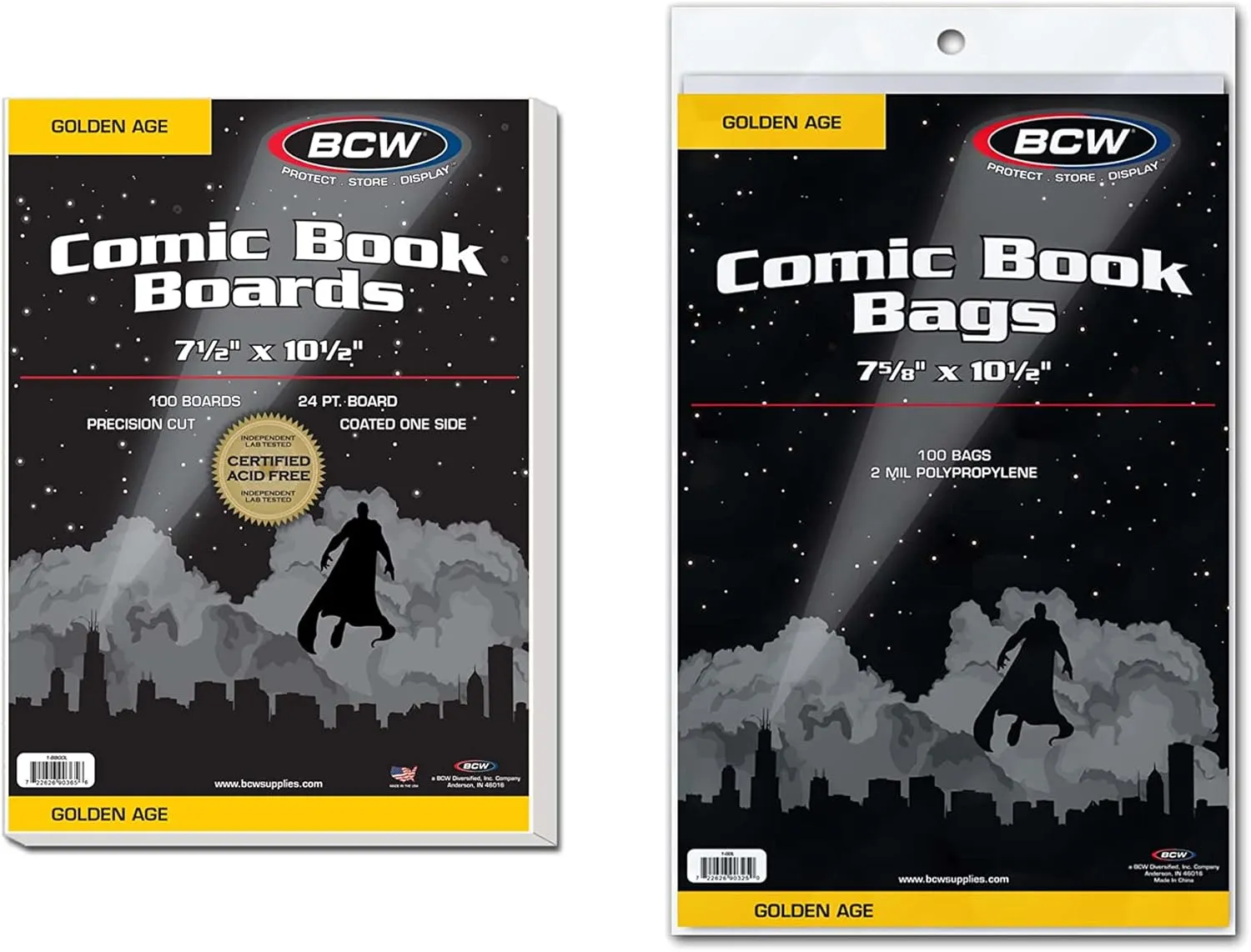 BCW Golden Age Comic Bags & Backing Boards - 100 Ct | Acid-Free Protection & Storage | Crystal Clear Sleeves | Fits 7 5/8 x 10 1/2 Golden Age Comics | Collecting Supplies
