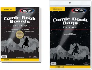 BCW Golden Age Comic Bags & Backing Boards - 100 Ct | Acid-Free Protection & Storage | Crystal Clear Sleeves | Fits 7 5/8 x 10 1/2 Golden Age Comics | Collecting Supplies