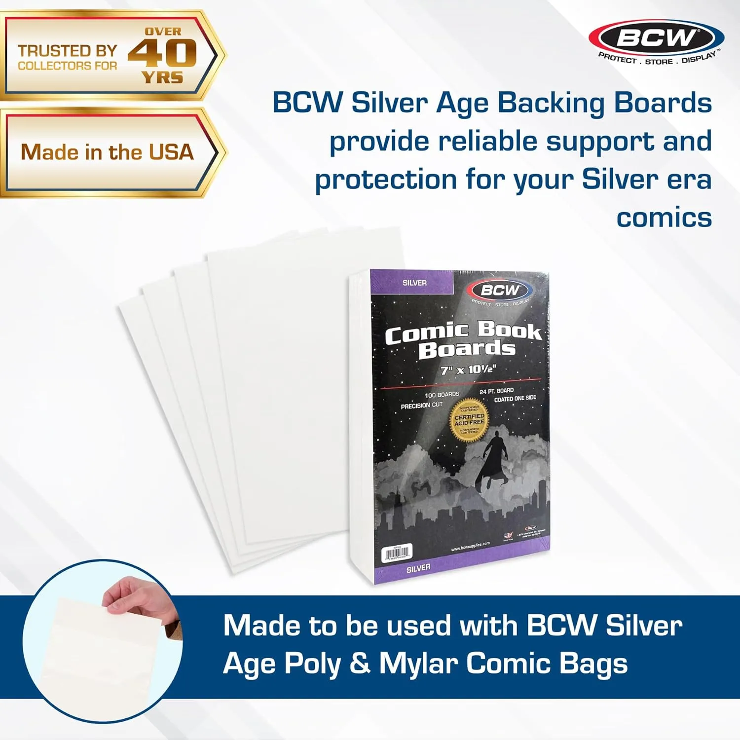BCW Silver Age Backing Boards - 1 Pack (100 Total) | Certified Acid-Free, 7x10.5 Inches | Safeguard Your Valuable Silver and Bronze Age Comics