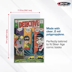 BCW Silver Age Comic Bags | Archival Quality, Acid-Free Protection for Silver Age Comic Books | Comic Collection Storage Comic Books Bags (500 Pack)