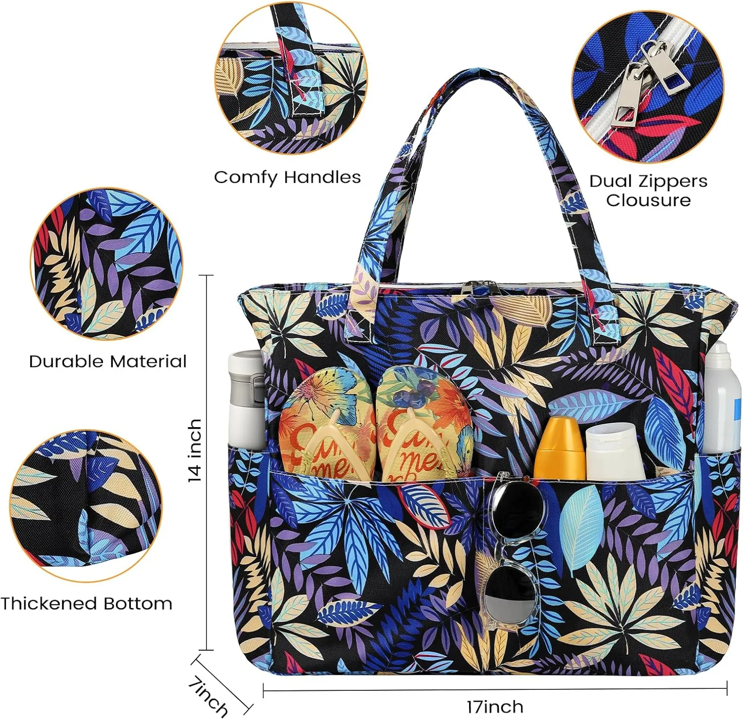 Beach Bags for Women Waterproof Sandproof Women Tote Bag, Large Beach Bag with Zipper for Gym Travel Vocation