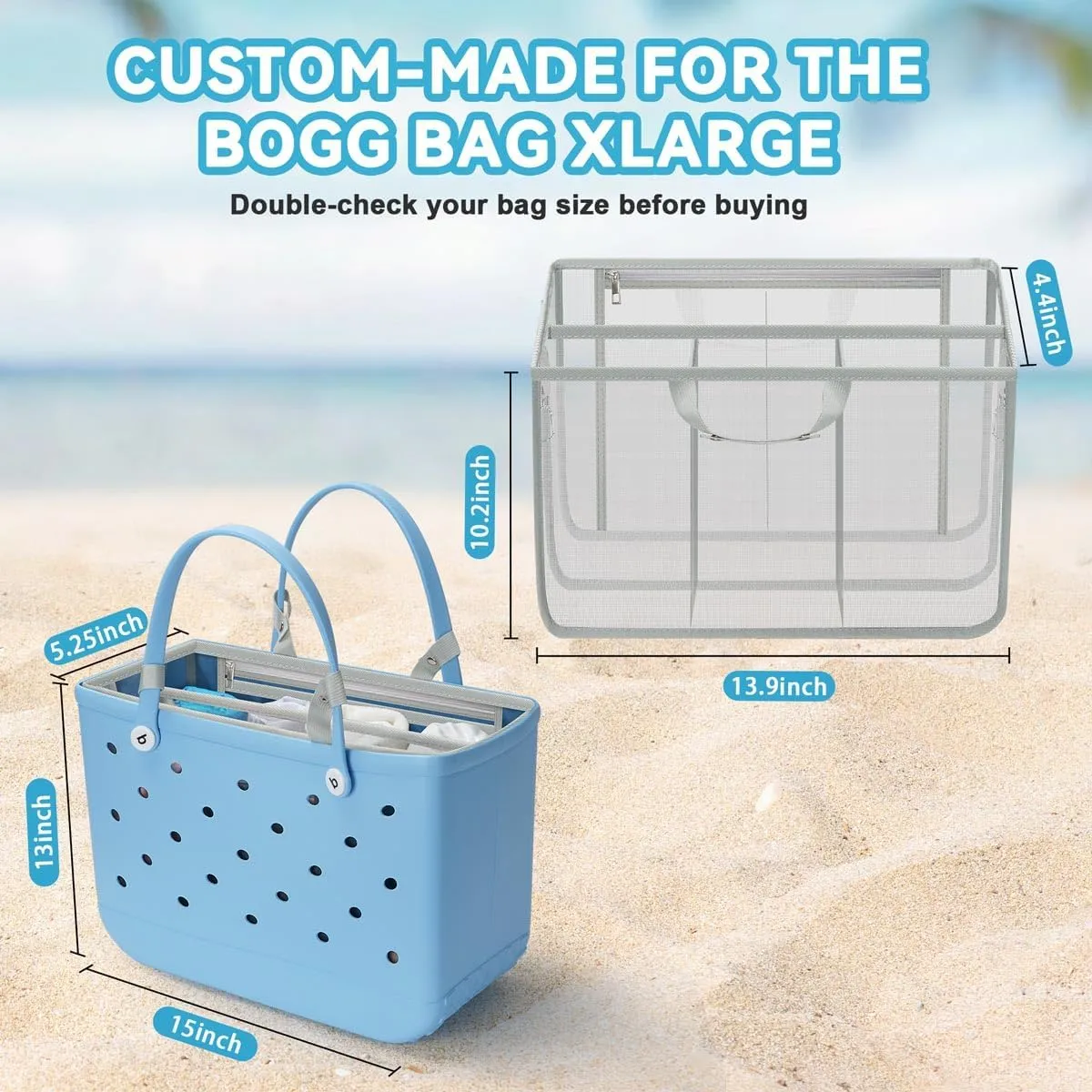 Beach Handbag Organizer Inserts Compatible with Medium Bogg Bag Accessories, Lightweight Mesh Divider Pouch for Tote Bag (Gray, Medium)