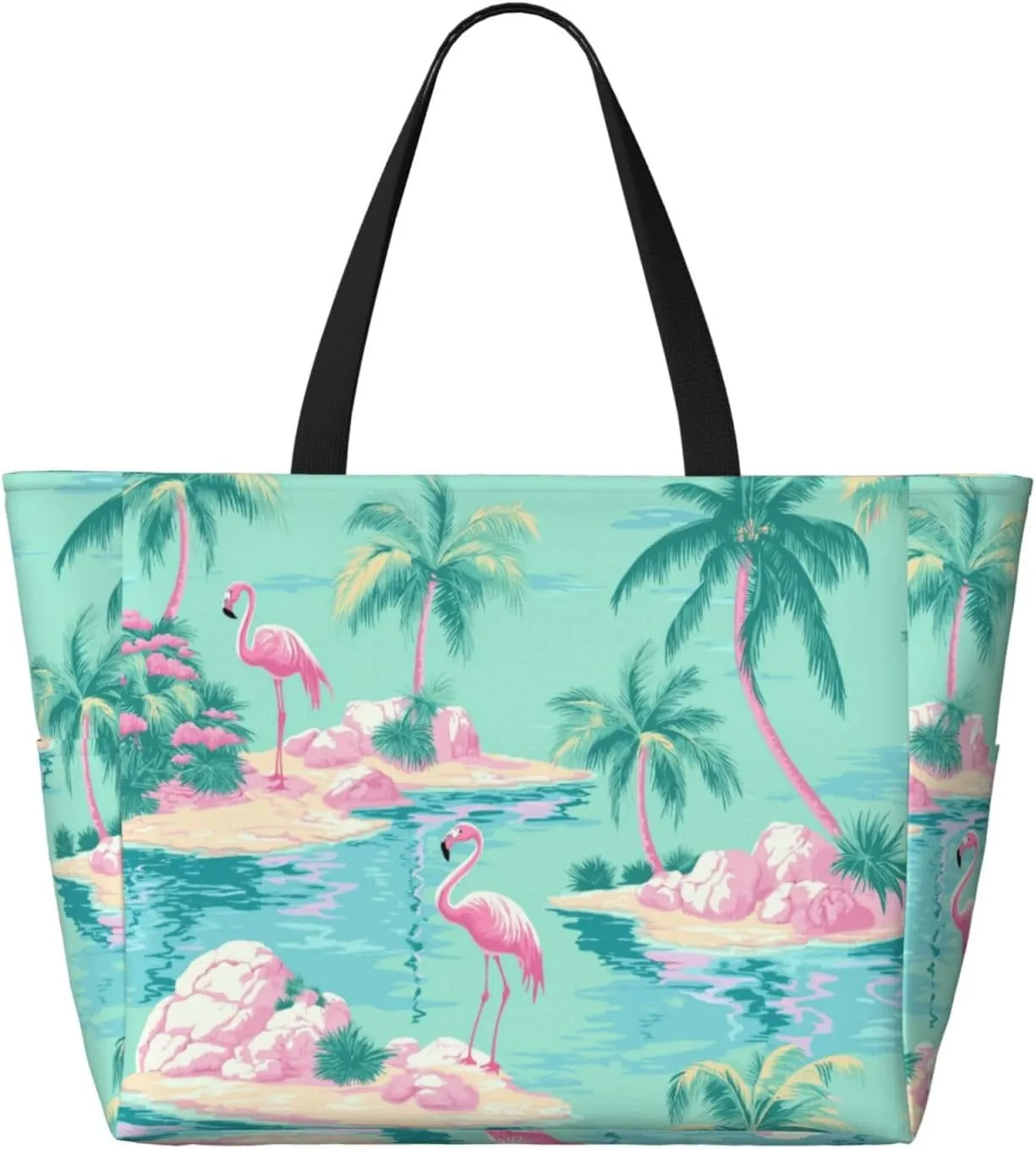 Beach Tote Bag for Women Foldable Waterproof and Sandproof Tote Bag with Zipper Print Beach Bag Large Travel Bag