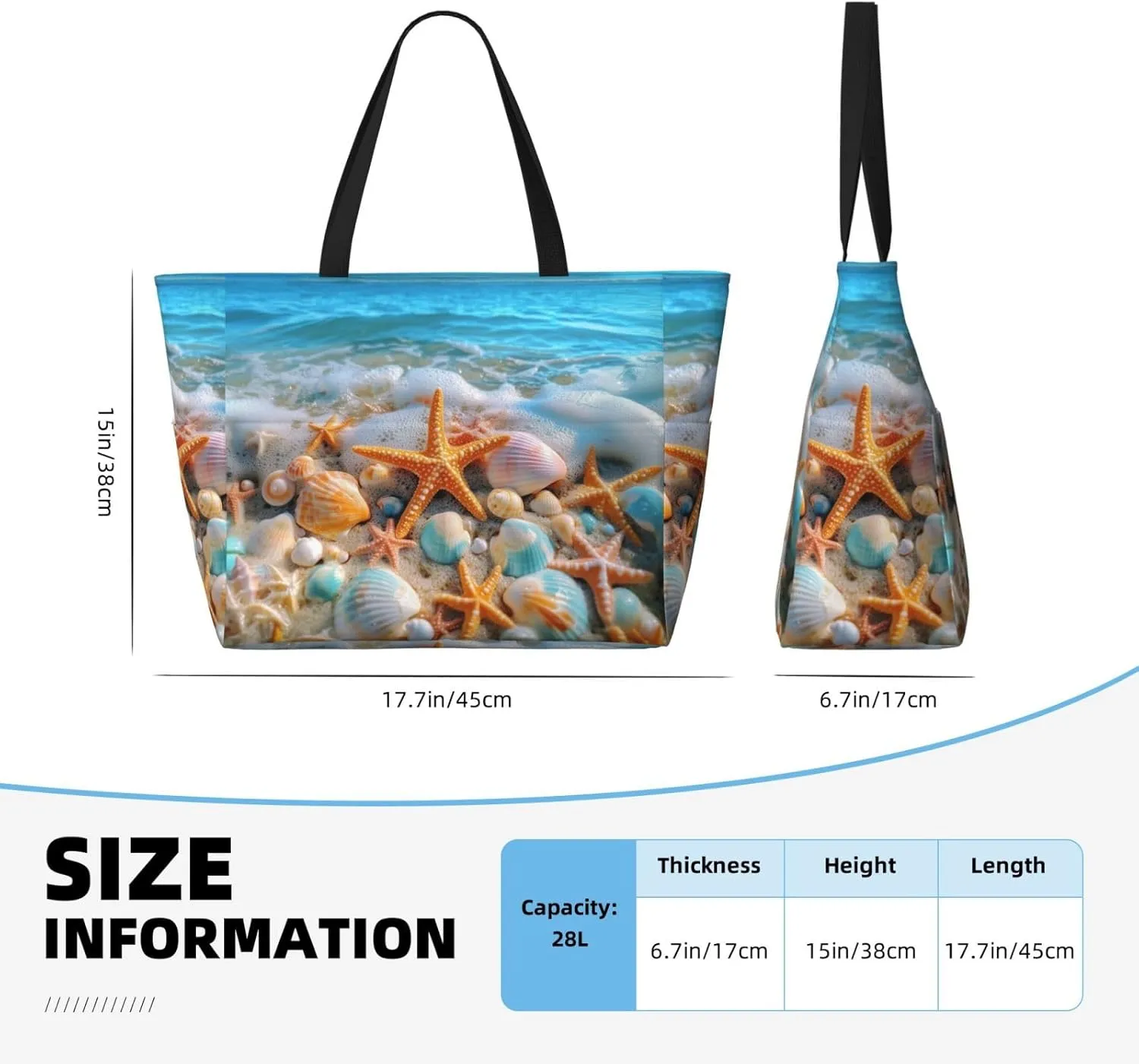 Beach Tote Bag for Women Foldable Waterproof and Sandproof Tote Bag with Zipper Print Beach Bag Large Travel Bag
