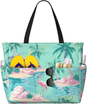 Beach Tote Bag for Women Foldable Waterproof and Sandproof Tote Bag with Zipper Print Beach Bag Large Travel Bag