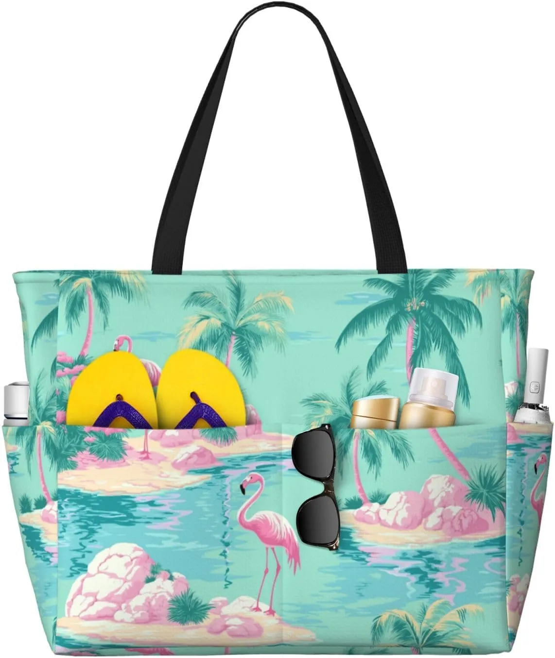 Beach Tote Bag for Women Foldable Waterproof and Sandproof Tote Bag with Zipper Print Beach Bag Large Travel Bag