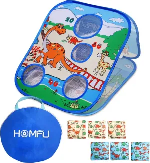 Bean Bag Toss Game Toy Collapsible Portable 4 Holes Corn Hole Game Cornhole Set with 6 Bean Bags Roman Tic-Tac-Toe Game 2-in-1 Game Boards for Kid's